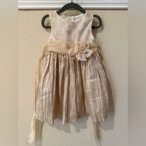 Rare Editions 2T Gold Pleated Floral Embellished Dress